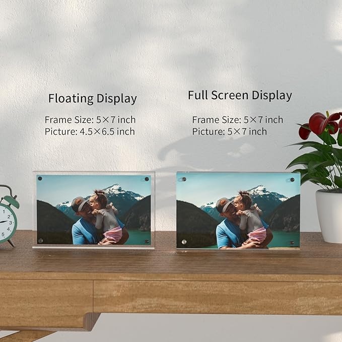 3 Pack Acrylic Picture Frames 5x7 Inch Free Standing, Clear Crystal 5'' x 7'' Picture Frame, Office Desktop Magnetic 5x7 Lucite Photo Frame for Specimens, Tickets, Stamps, Pictures Display