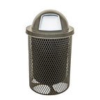 32-Gallon Heavy-Duty Expanded Metal Round Trash Receptacle, Commercial Outdoor Waste Bin with Liner & Black Dome Lid – Made in America (Textured Gold Vein)