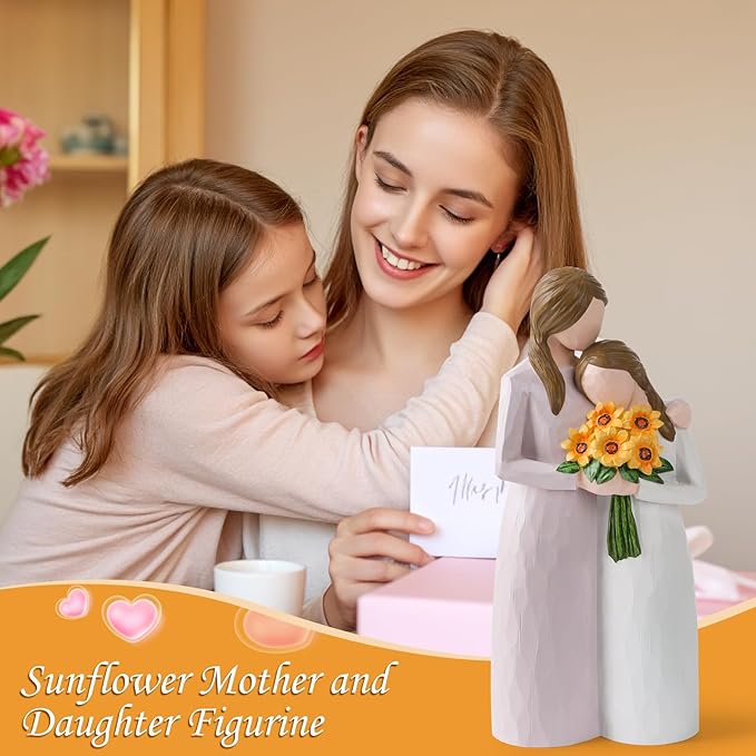 Sunflower Mother Daughter Figurine, Hand-Painted Resin Figure, Gift for Mom from Daughter with Gift Box, Perfect for Mother’s Day, Birthday, Christmas, Purple