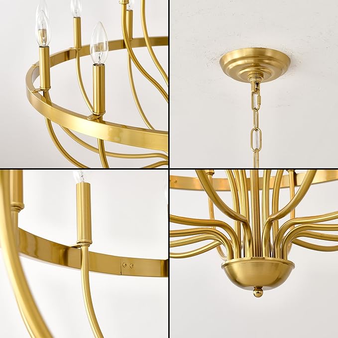 Gold Chandelier 18-Light Candle Chandelier Modern Farmhouse Pendant Lighting Fixture for Dining Room Bedroom Living Room Kitchen Island Foyer Entryway E12 Bulb Vintage Golden Ceiling Light