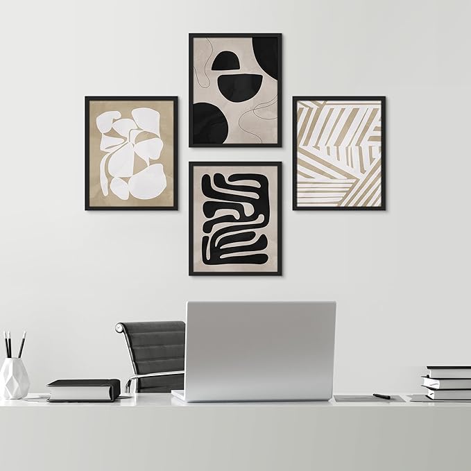 SIGNWIN Framed Tropical Mid-Century Wall Art, Set of 4 Modern Hawaiian Geometric Print Wall Decor Prints, Nature Wilderness Wall Décor for Living Room, Bedroom - 11"x14"Black