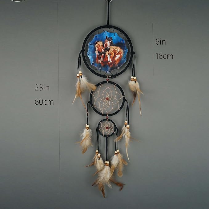 Remorelt Wolf Eagle Bear Dream Catcher Bedroom Wall Decor, Christmas Home Decoration, Room Accessory, White Moon Feather Decoration - Unique Home Craft Wall Pendant (DC28 6Inch Set 2 Owl Horse)