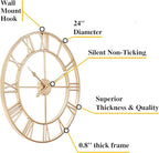 CLXEAST Champagne Gold Metal Wall Clock, Large Roman Numeral 24 Inch Wall Clocks for Living Room Decor,House Warming Gifts New Home