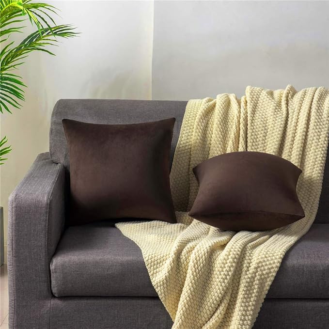 Decorative Pillow Cases 16x16 Chocolate Brown: 2 Pack Cozy Soft polyester Square Throw Pillow Covers for Farmhouse Home Decor