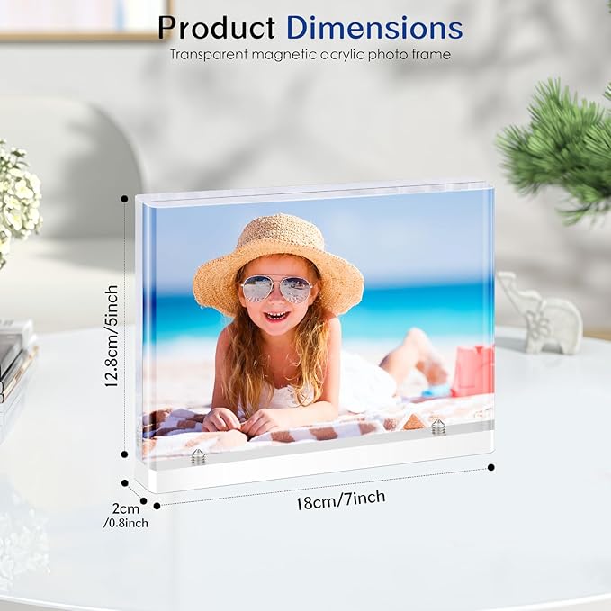 5x7 Magnetic Acrylic Photo Frame – Double-Sided Clear Picture Display Frame with White Base, Tabletop Acrylic Frame for Home & Office Decor (4-Pack, Horizontal display)
