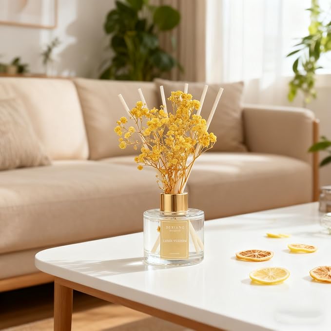 Reed Diffuser Set - 3.38 fl oz (100ml) Lemon Verbena Essential Oil with 6 Reed Sticks | Home & Bathroom Decor