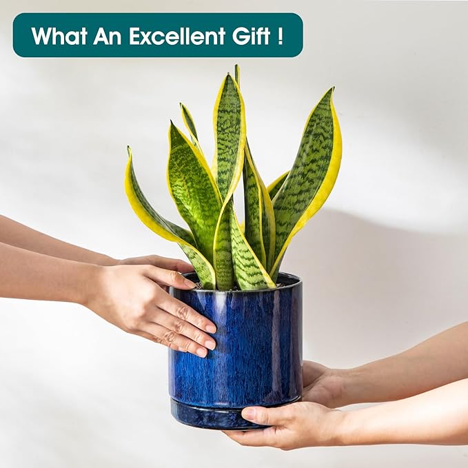 vancasso Ceramic Planters, Plant Pots for Indoor Plants, 6.25+8.25+10.25 Inch Ceramic Pots for Plants, Flower Pots with Drainage Holes (Blue, 6.25+8.25+10.25 Inch)