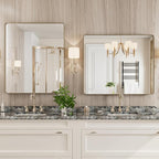 Bronze Bathroom Mirror 30x36 Inch, Brushed Bronze Metal Frame Mirror for Wall, Rounded Rectangle Bathroom Vanity Mirror with Tempered Glass, Anti-Rust, Horizontal/Vertical