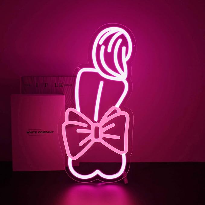 Bow Lady Neon Sign, Neon Signs for Wall Decor Neon Pink LED Signs Room Neon Light Up Signs Home Decor for Bedroom Club Party Bar Shop USB Operated