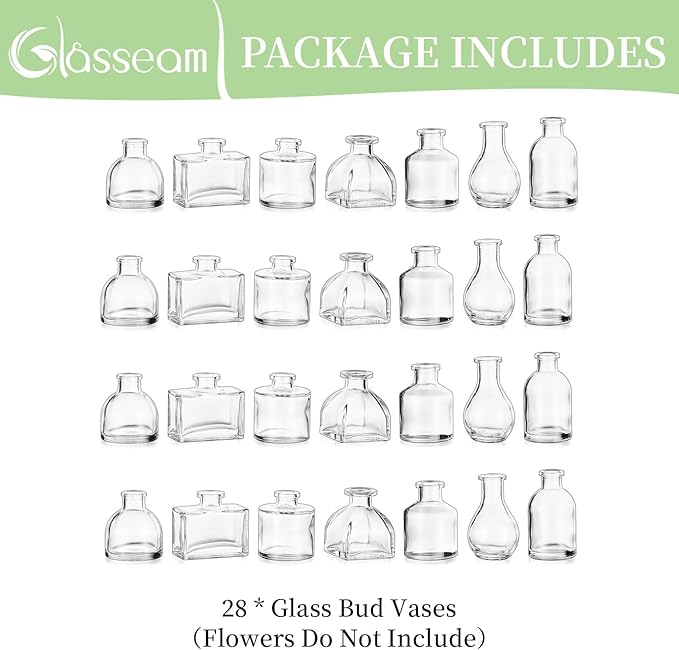 Glasseam Clear Glass Vases for Centerpieces: Mini Flower Vase Set 28Pcs Bud Vases in Bulk - Modern Small Vases for Home Room Wedding Party Dining Table Center Decor