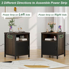 FATORRI End Table with Storage, Rustic Side Table for Living Room, Narrow Wood and Metal Bedside Tables with Door (Walnut Brown)