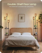 Floor Lamp with Shelves, Boho Floor Lamp with Foot Switch, 3-Light Standing Lamp, for Living Room, Bedroom, Study, Rustic Brown and Yellow YF53LD05 ﻿