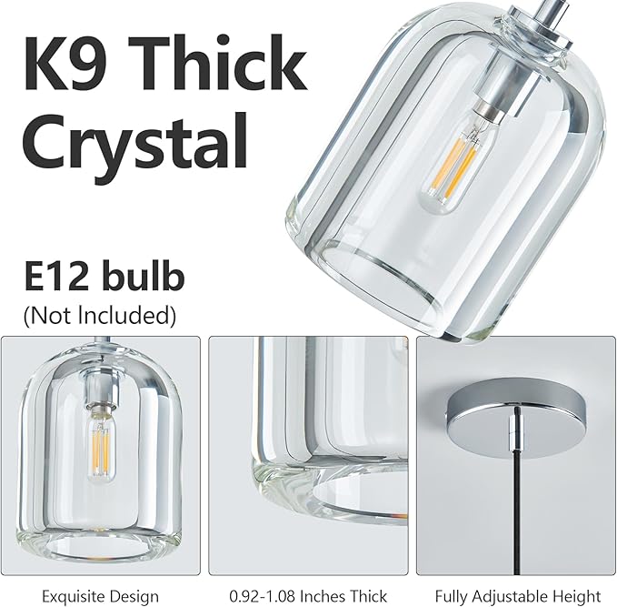 Modern Chrome Pendant Lights Kitchen Island Ceiling Chandelier Indoor Crystal Hanging Light Fixtures for Dining Room Kitchen Living Room Bedroom（2Pack）