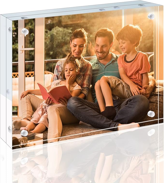 Egofine 5x7 Acrylic Frame, 20mm Thicker Frameless Clear Picture Frame, Double Sided Magnetic Picture Frame, Free Standing Desktop Display