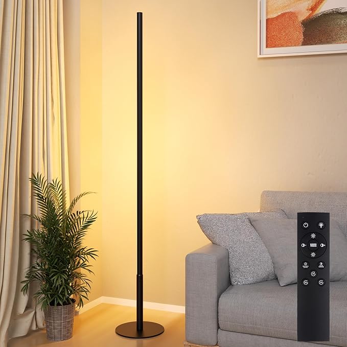 Marlrin Minimalist Corner Floor Lamp 2700K-6500K Dimmable with Remote Control 57.8" Height Metal Slim Ambient Standing LED Light Modern Design Decorative Lamp for Living Room Bedroom (Black)