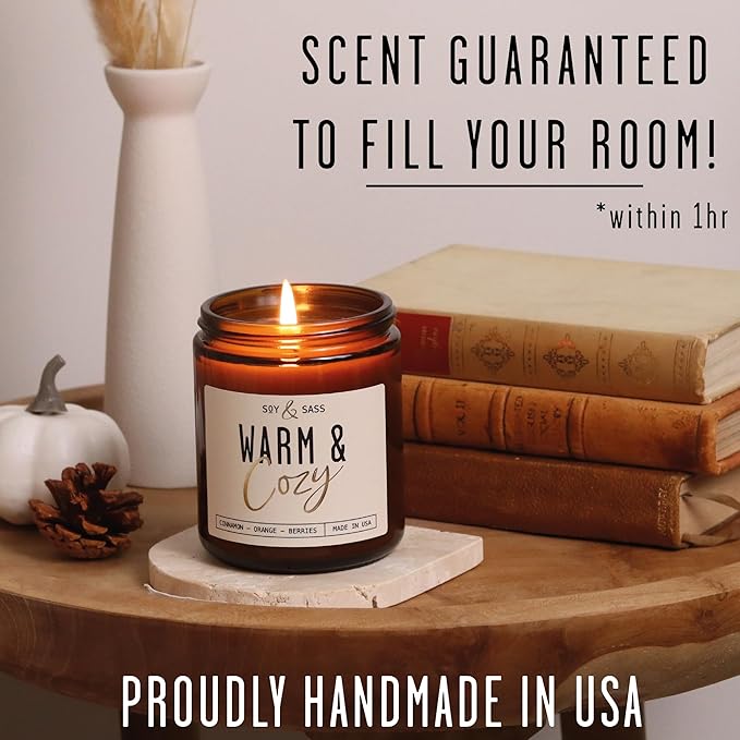 Christmas Candles, Fall Candles, Warm and Cozy' Soy Candle I Berries, Apple & Cinnamon I Infused w/Essential Oils I Warm n Cozy Home Decor I Winter and Holiday Candle I 50Hr Burn I USA Made