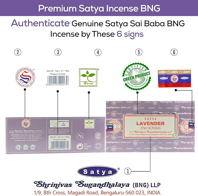 Satya Lavender Incense Sticks, Satya Bng (Bangalore) Insenses 15gmx12 Pack with Raajsee Incense Holder Bundle, Satya Nagchampa Natural Incense