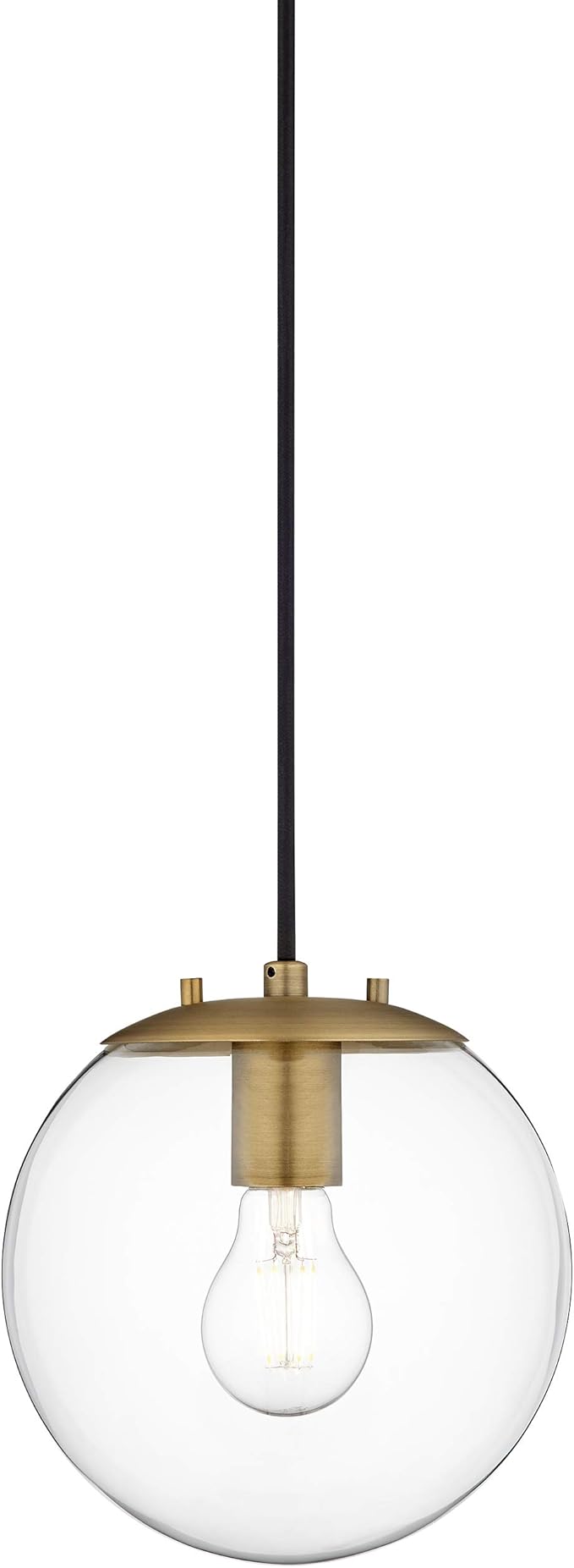 Linea di Liara Sferra Modern Large Glass Pendant Light Kitchen Island Brass Pendant Lighting Clear Glass Globe Pendant Light Mid Century Hanging Light Fixture, LED Bulb Included, UL Listed