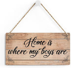 SENJIAN Rustic Family Quote Wood Decor Sign, Home is Where My Boys are Printed Wood Sign Wall Art, Hanging Door Sign, Decorative Wood Sign Home Decor 6" x 12"