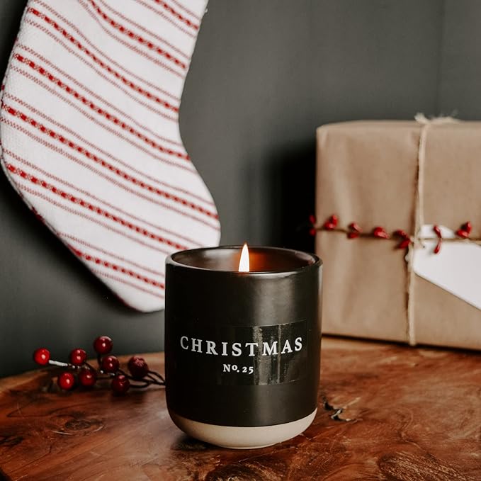 Sweet Water Decor Christmas Candle | Apple Cider, Cinnamon, Fresh Cut Christmas Tree, and Cookies Scented Soy Candle for Home | 12oz Black Stoneware Jar, 60+ Hour Burn Time, Made in The USA