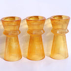 VOHO Vintage Ribbed Taper Candle Holders Set of 3, Boho Amber Candle Sticks Holder Decor Fall Centerpieces for Tables Thanksgiving, Minimalist Tapered Candlestick Holders for Tea Light & Taper Candles