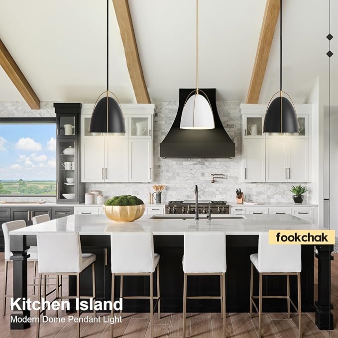Black Dome Pendant Light 10in Kitchen Island Pendant Lighting Modern Black & Gold Ceiling Pendant Light Fixture for Kitchen Sink Dining Room, E26