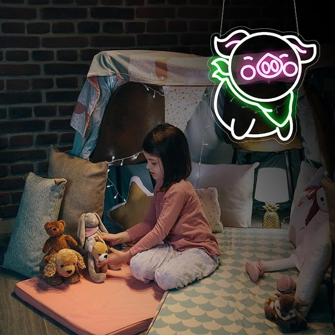 Pig Neon Sign - HSJNJKFU Neon Signs for Wall Decor Animal Led Sign Light Up Sign for Room Birthday Party Home - LED Neon USB Powered