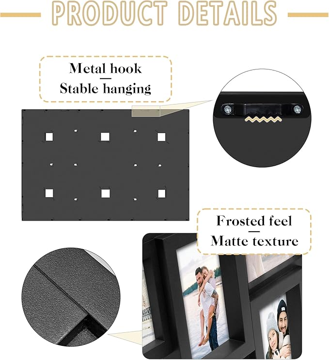 Jerry & Maggie 4×6 collage frame 24 pictures, picture frames collage wall decor, 24 slot picture frame Wall Hanging For 6×4 Photo, Black