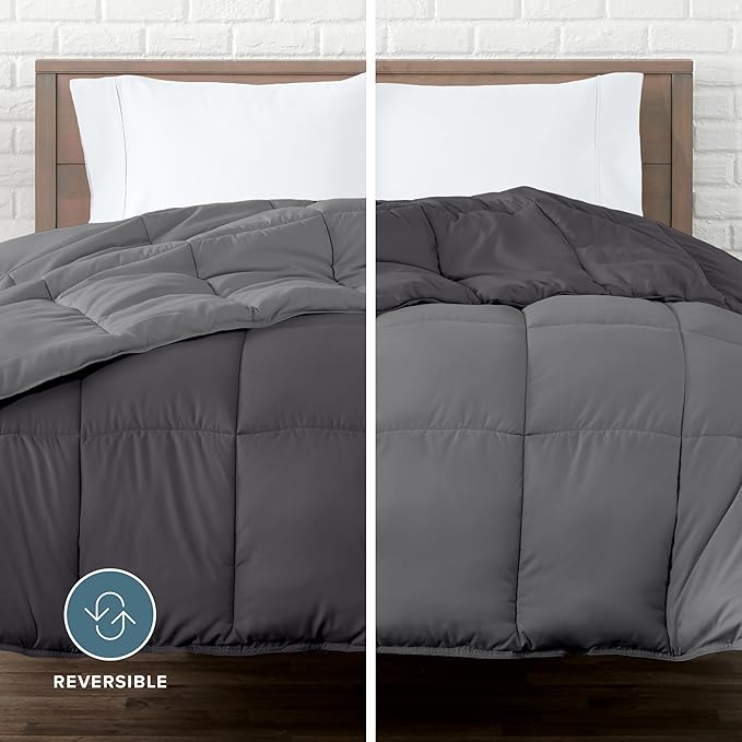 Bare Home King/California King Comforter - Reversible Colors - Goose Down Alternative - Ultra-Soft - Premium 1800 Series - All Season Warmth - Bedding Comforter (King/Cal King, Grey/Forged Iron Grey)