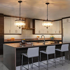 Modern Crystal Chandelier Dining Room Black Gold Farmhouse Glass Pendant Light Fixture 3 Light Adjustable Hanging for Kitchen Island Foyer Bedroom Living Room Hallway