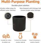 Amazon Basics Fluted Ceramic Round Planter, 10-inch, Black