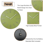 Wall Clock, Silent Clock, Wall Clocks Battery Operated， 12 inch Modern Wall Clock, Suitable for Offices, Living Rooms, Kitchens, Homes, Schools (Yellow Green Without Second Hand)