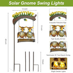 HONGLAND Solar Lights Outdoor Decor, Owl Swing Garden Decor, Owl Gifts for Women Mom, Whimsical Garden Lights Outdoor Decorations with Welcome Sign for Outside Patio Yard Lawn Decor