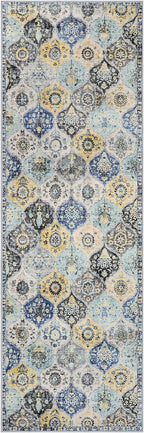 Lahome Moroccan Washable Hallway Runner Rug, 2'5''x8' Ultra-Thin Carpet Runners for Hallways Kitchen, Oriental Vintage Non-Slip Laundry Room Rug for Entryway Bedroom Bathroom, Yellow/Aqua