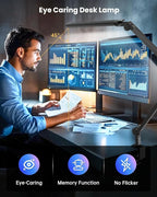 LED Desk Lamp with Clamp, Ultra-Bright Dual Light Architect Desk Light with Adjustable Swing Arm, Eye-Caring 4 Color Modes Stepless Dimming Task Table Lamp for Home Office Reading Study & Workbench