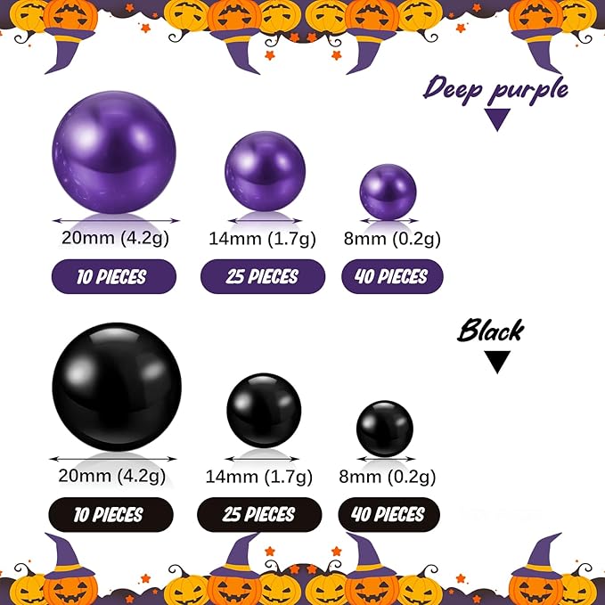 Black Purple Vase Filler | 150PCS Pearls Bead for Centerpieces Vases | 8/14/20 mm No Hole Beads, Fake Pearls for Wedding Birthday Graduation Party Table Centerpieces Decor
