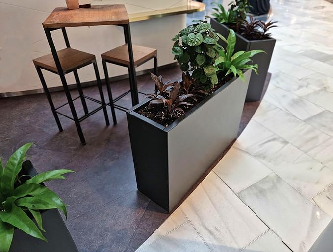 Galvanized Steel Metallic Heavy Planter for Outdoor Plants Metal Outdoor Planter Spliced Flower Box with Partitions for Outside,Indoor,Garden (Black, 24 * 10 * 24)