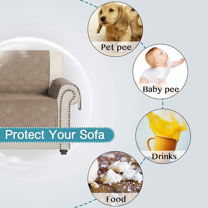 Flamingo P 100% Waterproof Furniture Covers for Sofa Slip Resistant Sofa Slipcover Protector Non-Slip Furniture Protector (Seat Width Up to 54" Taupe)