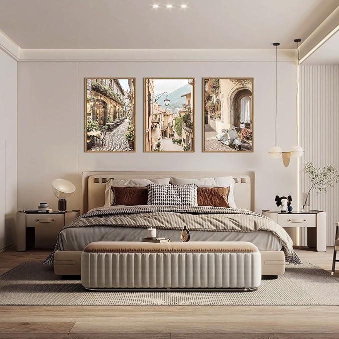 HPINUB Foreign Scenery Framed Canvas Wall Art Set,Vintage Travel City Wall Decor,Modern Minimalist Europe Street Picture Artwork Nature Landscape Art Print for Living Room,Bedroom-16 x24 x3