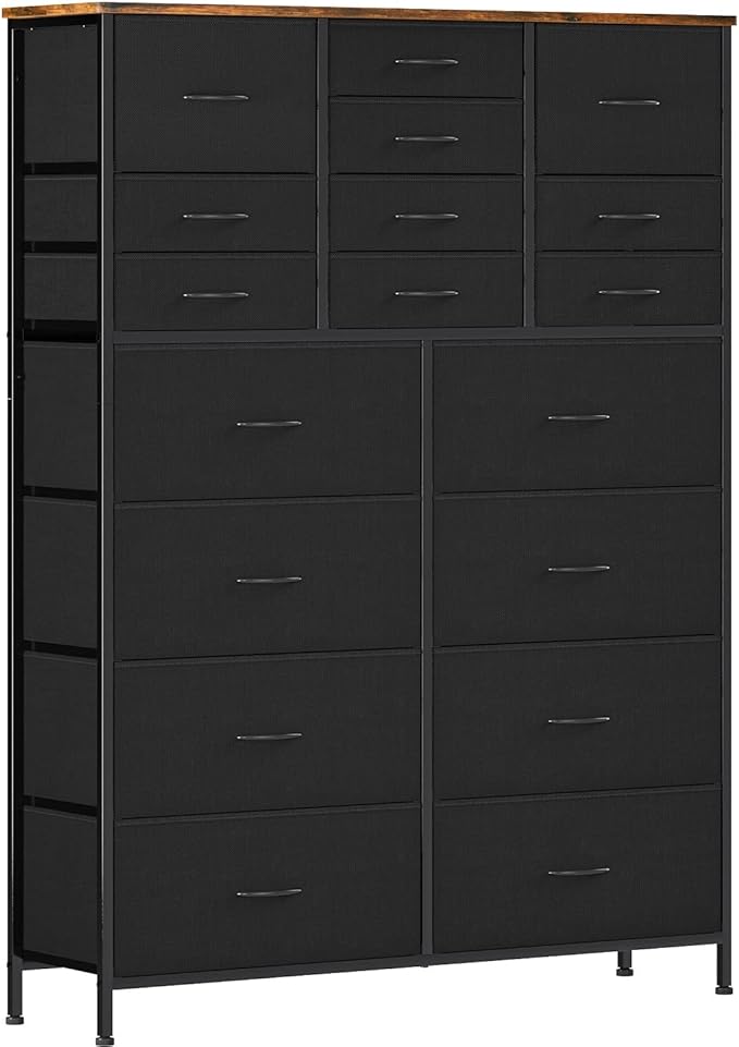 Dresser for Bedroom with 18 Drawers, Tall Fabric Storage Dresser, Chest of Drawers for Closet, Nursery, Bedside, Living Room, Laundry, Entryway, Hallway (Black)