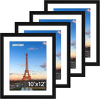 FIXSMITH 10x12 Picture Frame Set of 4, Photo Frame with HD Plexiglass, Display Pictures 7x9 with Mat or 10x12 Without Mat, Black Picture Frames Collage Wall Decor, Gallary Wall Frame