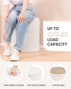 B FSOBEIIALEO Ottoman with Stroage, Round Sherpa Storage Ottoman Stool, Boucle Foot Rest 14.6"x14.6"x17.7"（White