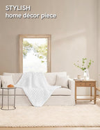 YnM Chunky Throw Blanket, Medium-Weight, Hand Knitted with Chenielle Yarn, Skin Friendly, Ventilated and Breathable, Machine Washable, Home Décor Piece for Couch, Sofa and Bed (White, 60x80 Inch)