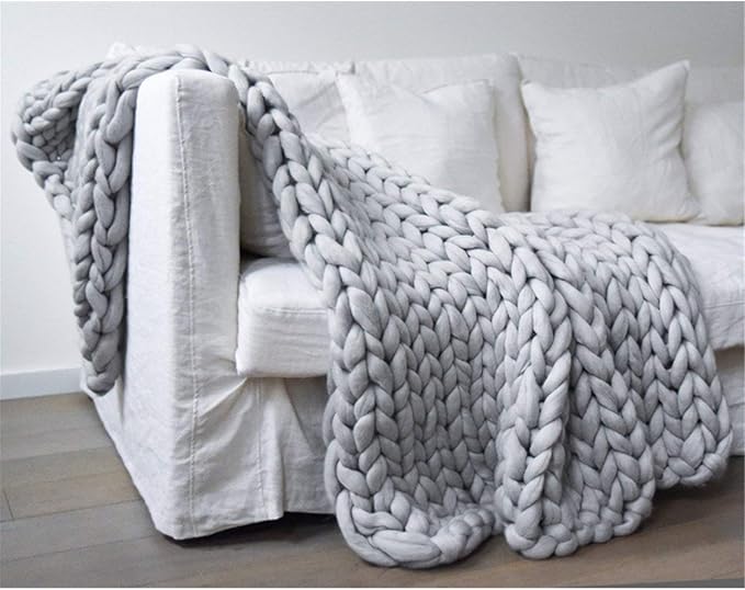 Chunky Knit Blanket Soft Handmade Knitting Throw for Bedroom Sofa Decor Super(Light Gray 40"x40")