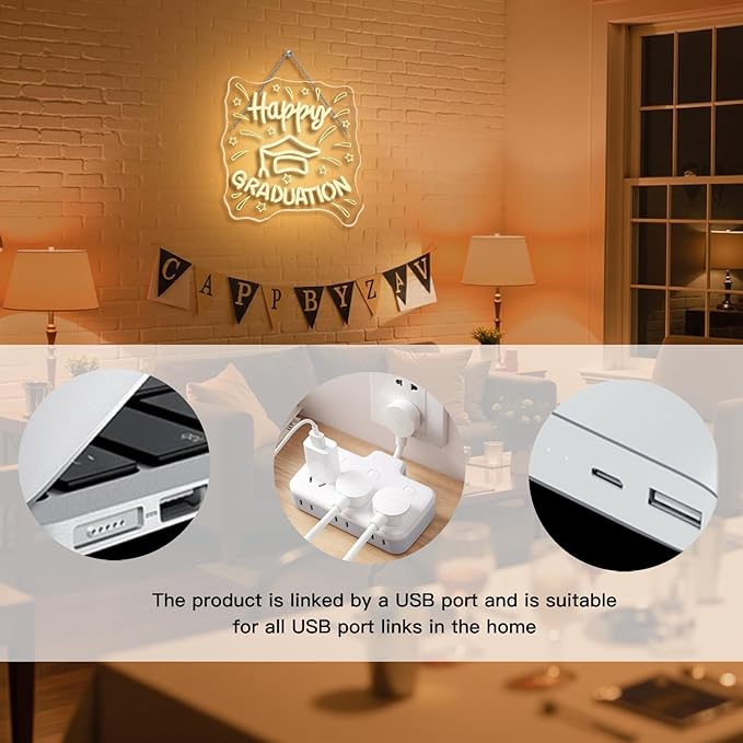 WLHOPE Happy Graduation Neon Sign Dimmable Led Signs for graduation ceremony Wall Decor, Neon Lights USB Powered Transparent Acrylic Board Sign for classroom dorm school Decoration12.6 * 12.99 inch