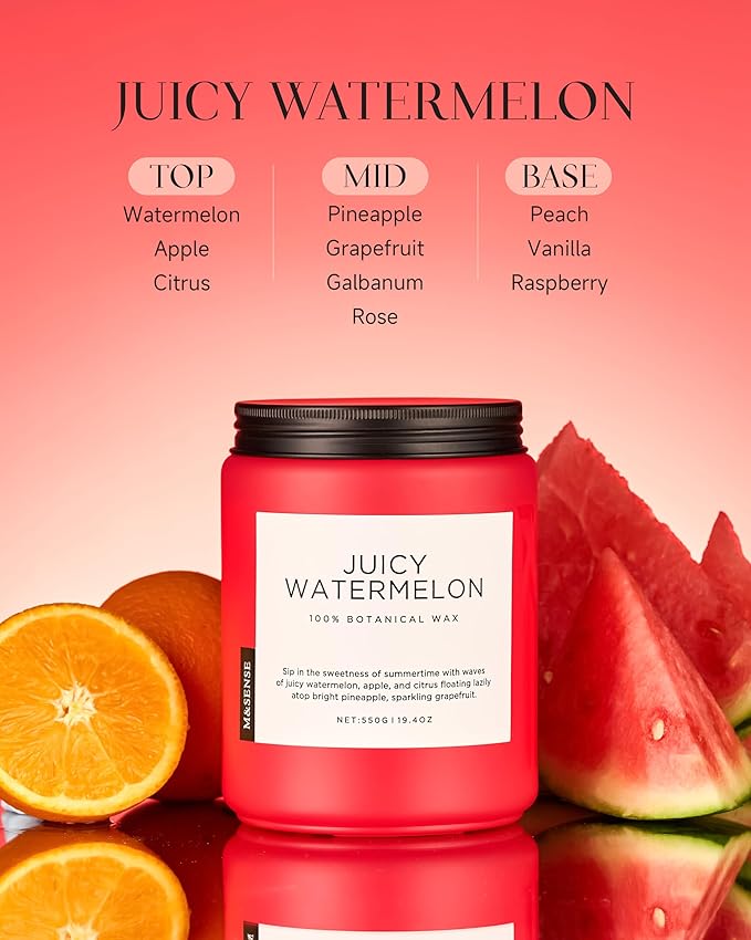 M&SENSE Juicy Watermelon Scented Candle, 19.4oz 110 Hours Clean Non Toxic Natural Soy Wax Long Lasting Candle for Women Men, 2 Wick Fruit Scent Home Fragrance Home Decor for Housewarming Gifts