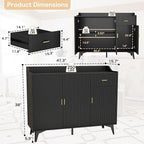 Sideboard Buffet Cabinet with Drawers: 47" Black Fluted Sideboard Cabinet with Drawers and 3 Doors, Modern Wood Credenza Storage Cabinet, Large Accent Cabinets for Living Room (47")
