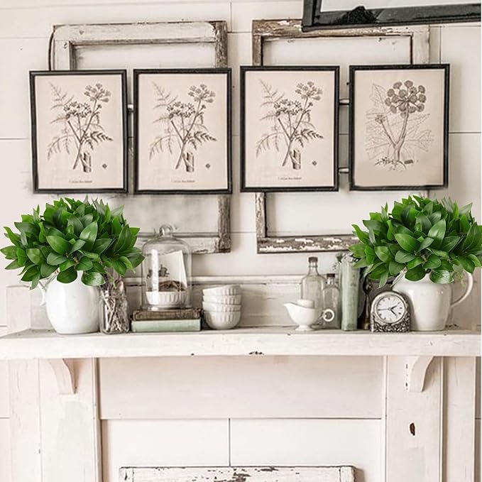 12 PCS Artificial Greenery Stems Fake Eucalyptus Leaves Stems Real Touch Greenery Branches for Vase Fillers Home Wedding Party Kitchen Indoor Outdoor Decorations