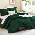 Litanika Dark Emerald Green Full Comforter Set, 3 Pieces Solid Forest Bedding Set, All Season Fluffy Bed Set (79x90In Comforter & 2 Pillowcases)