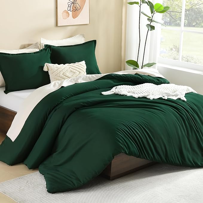 Litanika Dark Emerald Green Comforter California King Size, 3 Pieces Cal King Lightweight Solid Bedding Comforter Set, All Season Fluffy Bed Set (104x96In Comforter & 2 Pillowcases)